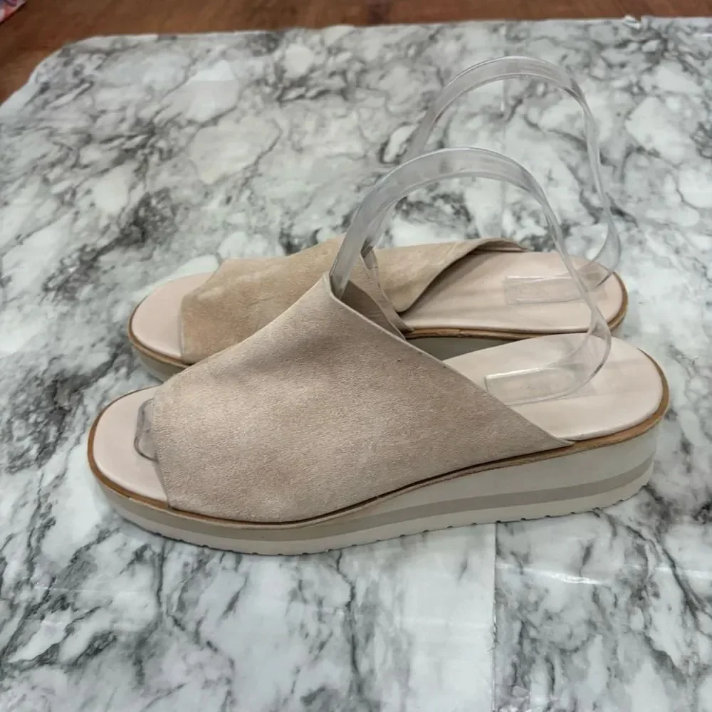 VINCE SARRIA TAN SUEDE WEDGE PLATFORM SLIDES Sandals SIZE 10